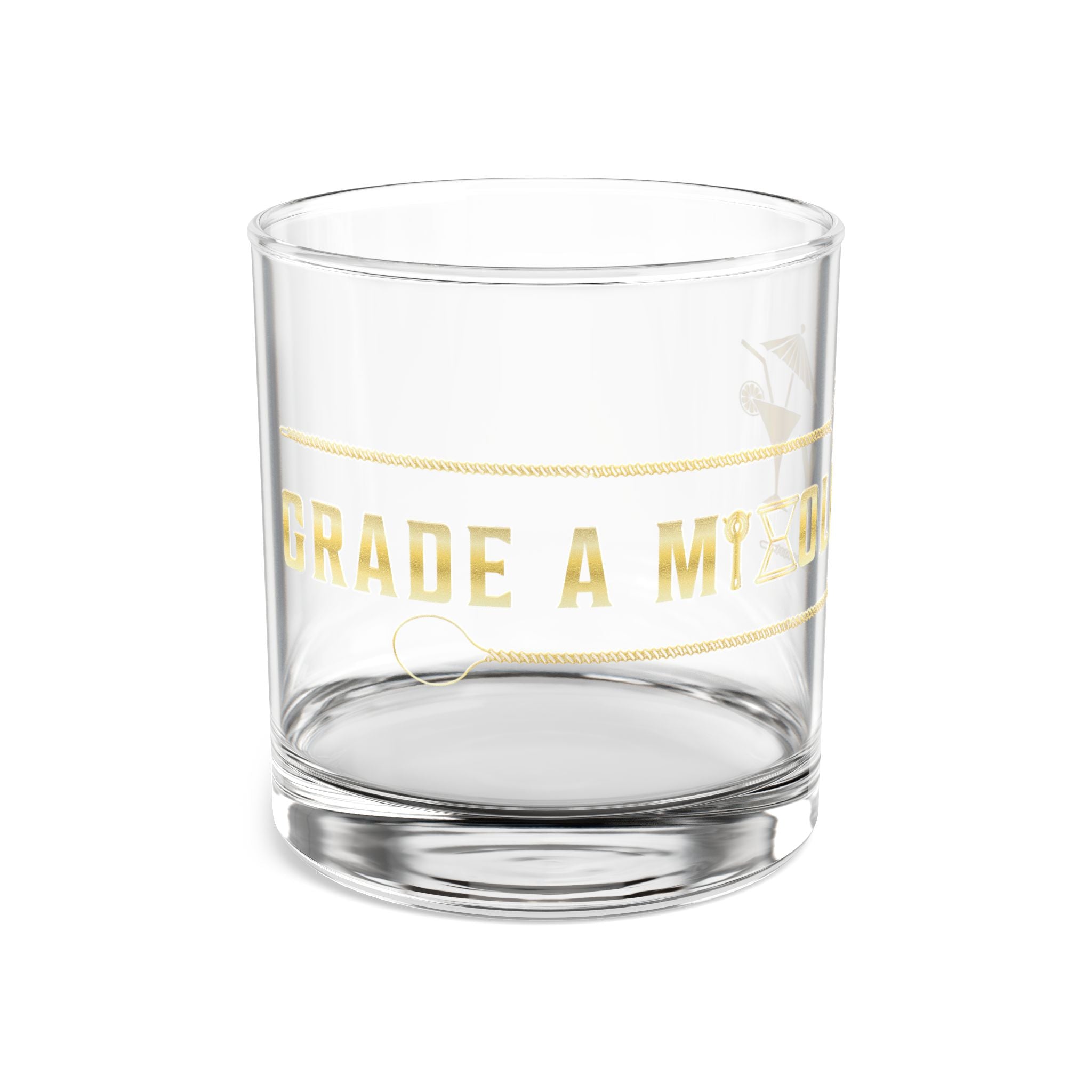 10oz Rocks Glass — 'Grade A Mixology' Gold Accent Cocktail Tumbler