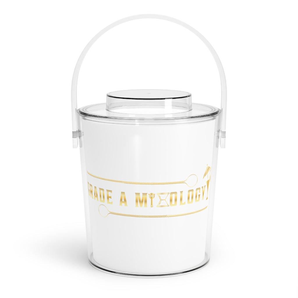 Gold Accent Ice Bucket with Tongs — 'Grade A Mixology' Bar Accessory