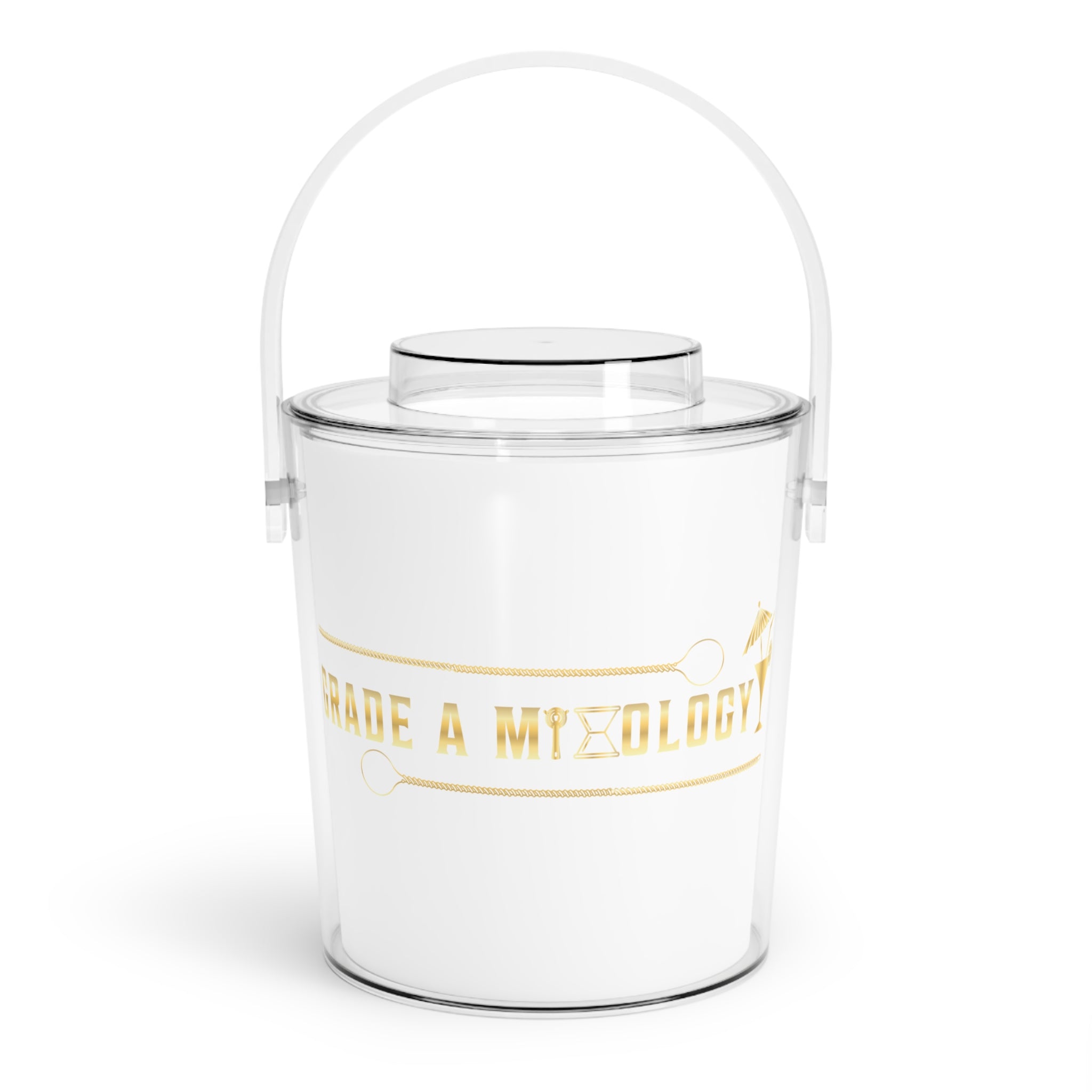 Gold Accent Ice Bucket with Tongs — 'Grade A Mixology' Bar Accessory