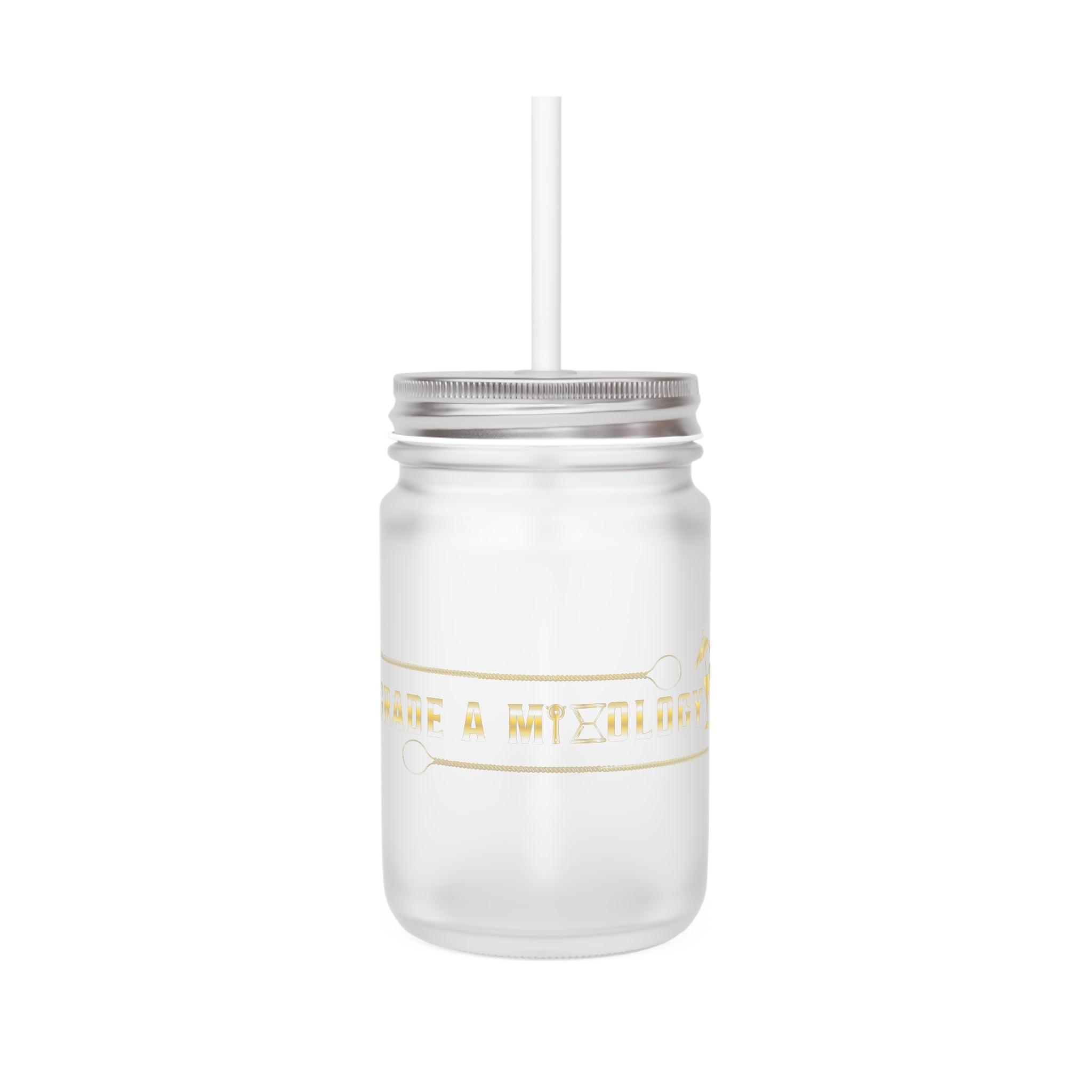 Mason Jar Tumbler with Handle & Straw — 'Crave A Mixologist' Gold Accent Glass Jar