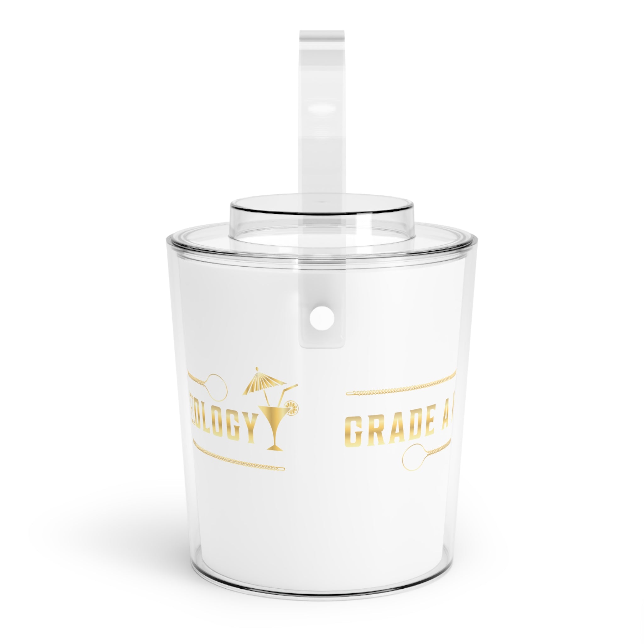 Gold Accent Ice Bucket with Tongs — 'Grade A Mixology' Bar Accessory